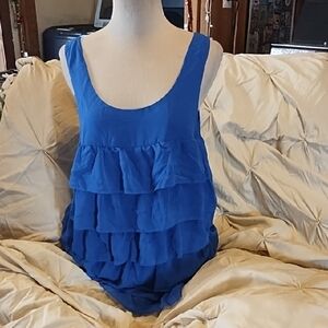 Blue Sleeveless Ruffle Dress
